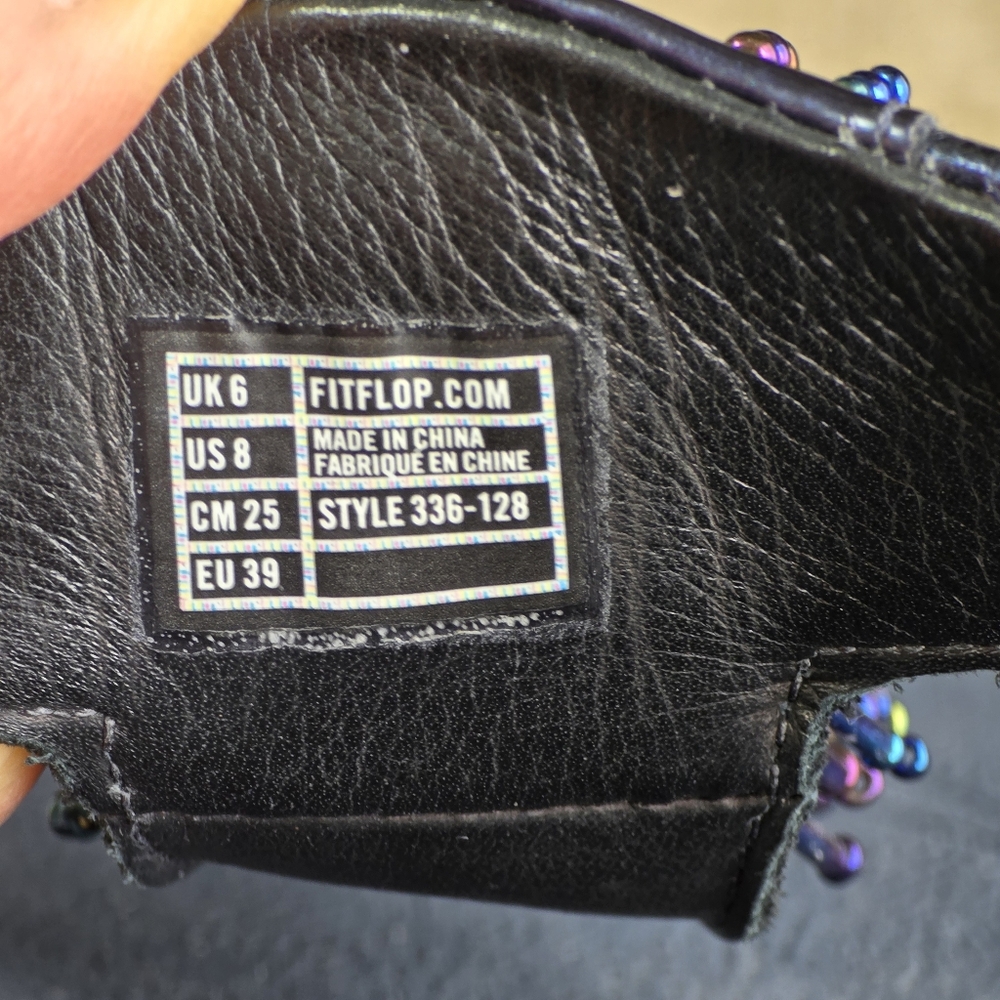 FitFlop Cha Cha Rumba Sandals Sz 8 Blue Leather Beaded Fringe Thong Platform - Picture 14 of 14
